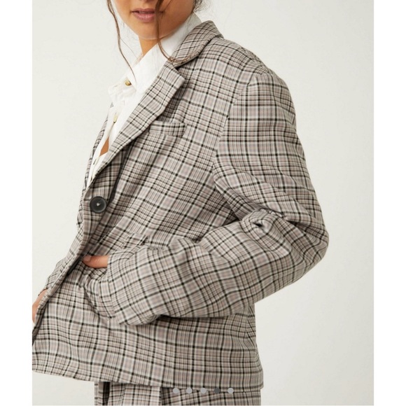 Free People Cali Plaid Blazer Neutral Grey Sz XL - Picture 7 of 13